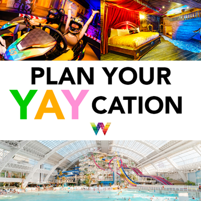 Families and friends enjoying attractions at West Edmonton Mall during Spring Break, including rides, water slides, and games.
