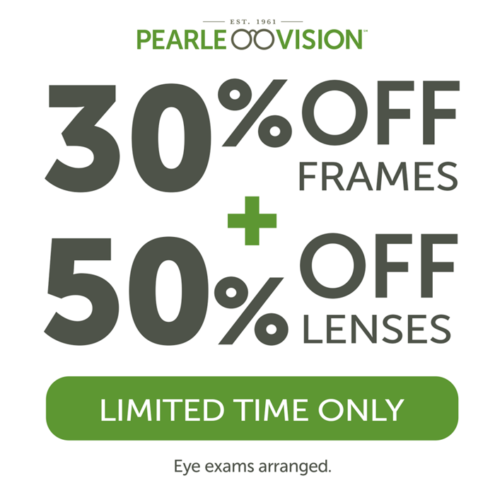 30% off frames + 50% off lenses with a complete pair purchase